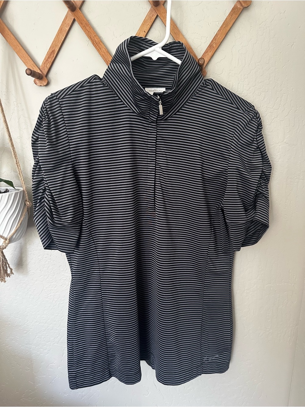 Nike Black and Gray Striped Quarter-Zip Polo